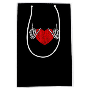 Sac Cadeau Moyen Skeleton Coeur Mains Et Rouleau, Valentines Hallow