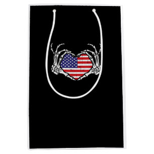 Sac Cadeau Moyen Skeleton Hand Heart 4e Du Drapeau Américain Patrio