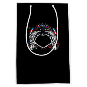 Sac Cadeau Moyen Skeleton Hand Heart USA Patriotic American