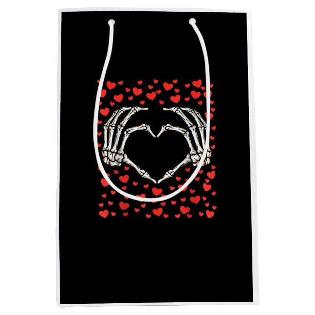 Sac Cadeau Moyen Skeleton Main Rouge Coeur Anniversaire Saint-Valen (Devant)