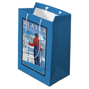 Sac Cadeau Moyen Ski en affiche de Vintage voyage de l'Alaska