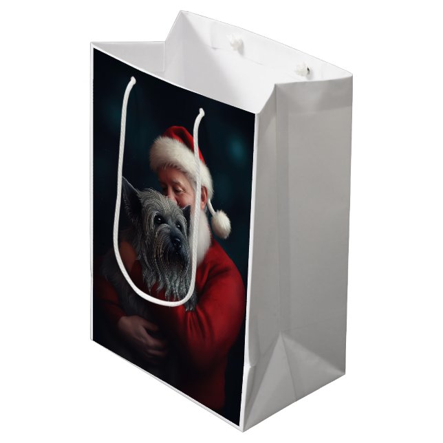 Sac Cadeau Moyen Skye Terrier avec Noël Festif du Père Noël (Devant Angle)