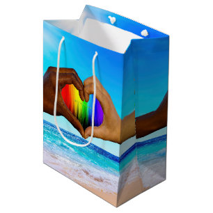 Sac Cadeau Moyen SlipperyJoe dégradé de cœur arc-en-ciel vibrant in