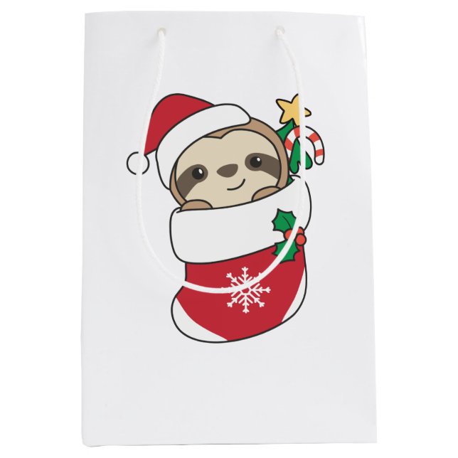 Sac Cadeau Moyen Sloth Noël Neige Hiver Animaux Fentes (Devant)