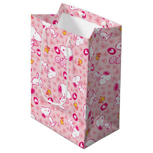 Sac Cadeau Moyen Snoopy & Woodstock Motif Coeurs roses