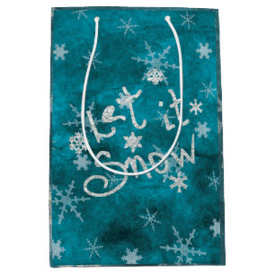 Sac Cadeau Moyen Snowflakes Bleu D'Hiver Mystique Laisser Neige