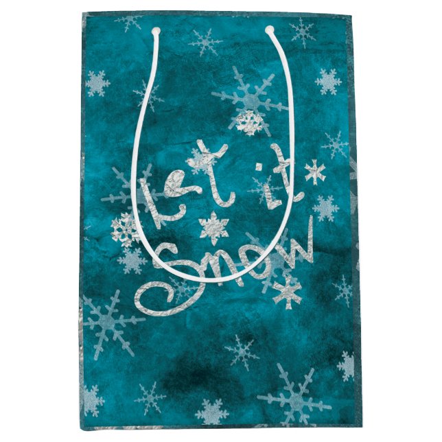 Sac Cadeau Moyen Snowflakes Bleu D'Hiver Mystique Laisser Neige (Devant)