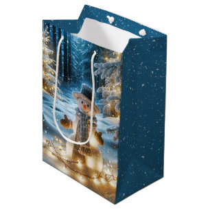 Sac Cadeau Moyen Snowman Avec Lumières De Noël