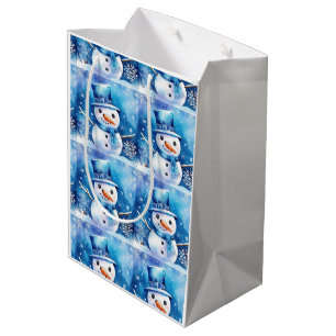 Sac Cadeau Moyen Snowman en bleu