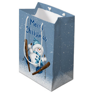Sac Cadeau Moyen Snowman Ski Dans Les Snowflakes