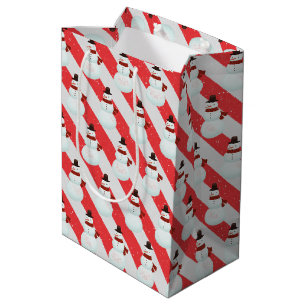 Sac Cadeau Moyen Snowman Sur Sucre de canne Stripe