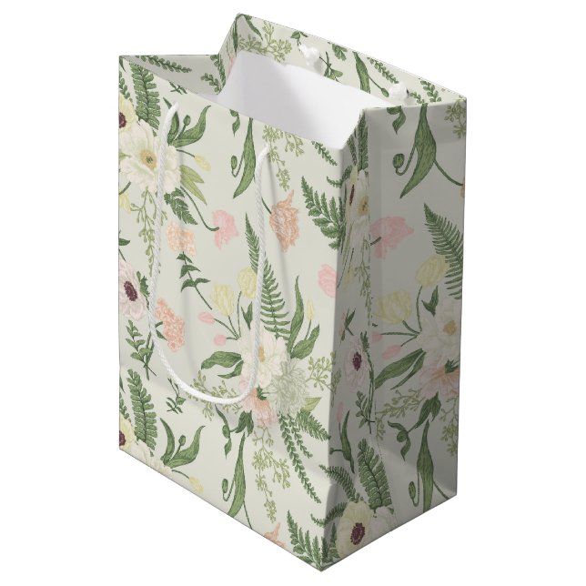 Sac Cadeau Moyen Soft Mint Green Garden Motif (Devant Angle)