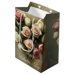 Sac Cadeau Moyen Soft rose roses coeur bouquet valentine