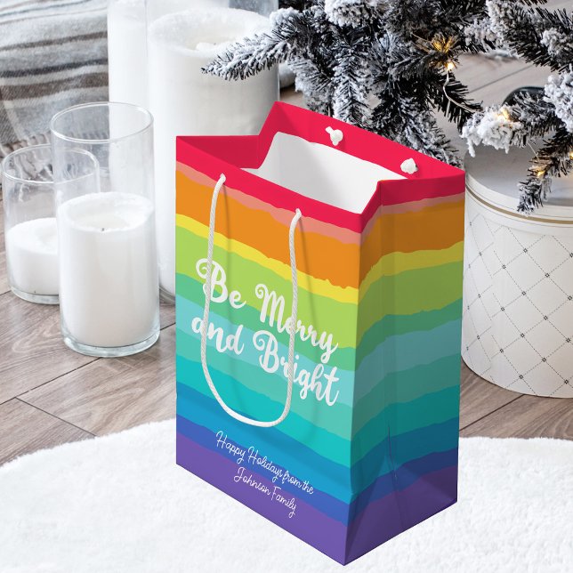 Sac Cadeau Moyen Sois Joyeux et lumineux Rainbow Custom Christmas P (Créateur téléchargé)