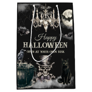 Sac Cadeau Moyen Sombre Fête Annuelle d'Halloween Tête de Mort Goth