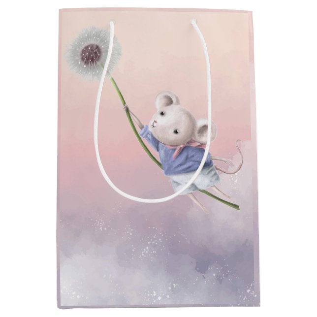 Sac Cadeau Moyen Souris à l'aquarelle fantaisiste mignonne Dandelio (Devant)