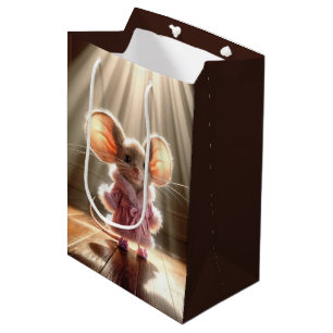 Sac Cadeau Moyen Souris portant une robe rose et des chaussons