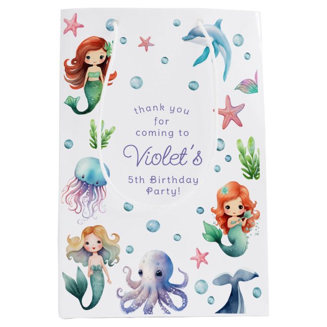 Sac Cadeau Moyen Sous l'aquarelle marine Fête d'anniversaire de la  (Devant)