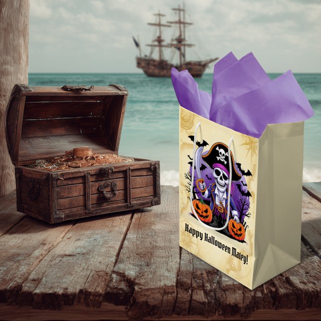 Sac Cadeau Moyen Spooky Skeleton Pirate Halloween (Créateur téléchargé)