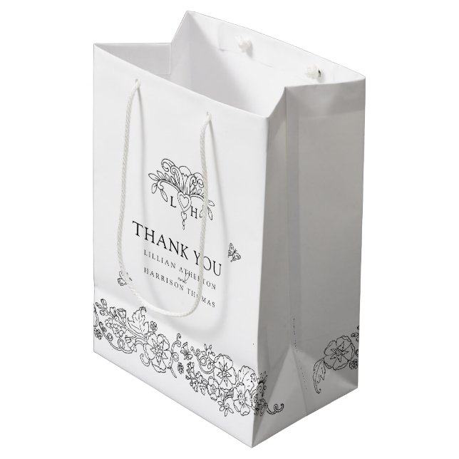 Sac Cadeau Moyen Spring fleur de lis élégant mono mariage merci (Devant Angle)