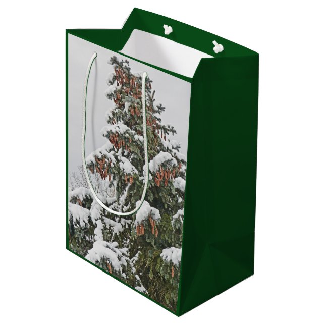 SAC CADEAU MOYEN SPRUCE BLEUE AVEC NEIGE ET PINS CONES (Dos Angle)