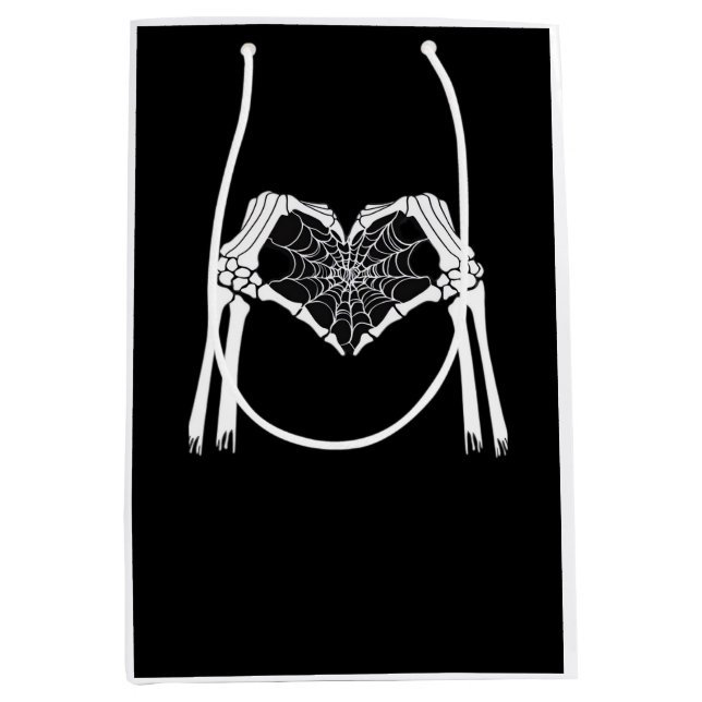 Sac Cadeau Moyen Squelette Mains Cobweb Coeur (Blanc) Classique (Devant)