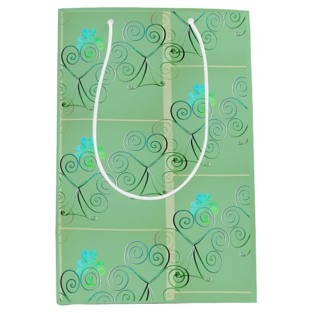 Sac Cadeau Moyen  St Patrick's Day Shamrock Misty Green (Devant)