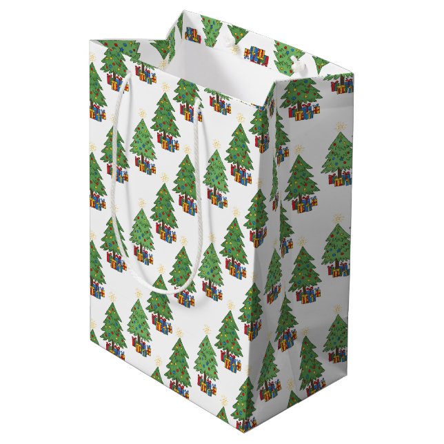 Sac Cadeau Moyen Star-topped Christmas Trees and Gifts Pattern (Dos Angle)