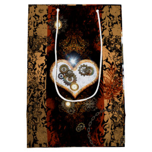 Sac Cadeau Moyen Steampunk, beau coeur avec des vitesses et des