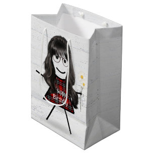 Sac Cadeau Moyen Stick Girl avec cheveux et marguerites