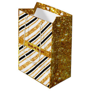 Sac Cadeau Moyen Stripes Gold Parties scintillant Black Boho Popula