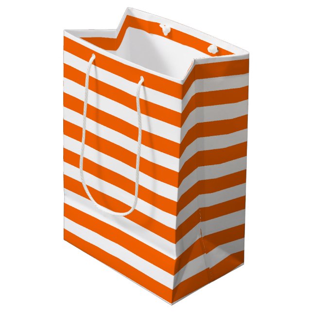 Sac Cadeau Moyen Stripes orange et blanc (Devant Angle)