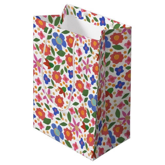 Sac Cadeau Moyen Style d'art folklorique Floral Mini-imprimé moyen  (Devant Angle)