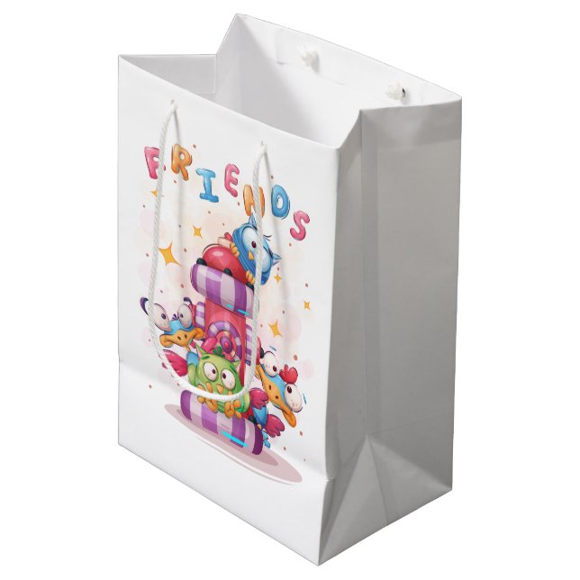 Sac Cadeau Moyen Style de dessin pour Friends Bird & Wol (Devant Angle)