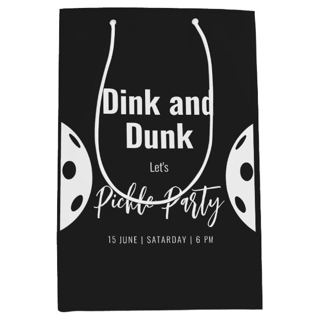 Sac Cadeau Moyen Style Rétro Neon Noir Thème Pickleball Anniversair (Devant)