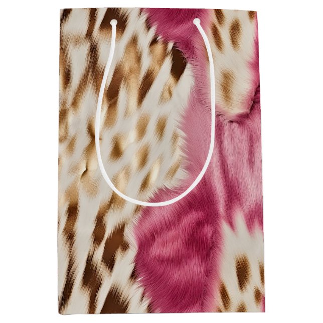 Sac Cadeau Moyen Stylish Girly Rose White Gold Zebra (Devant)