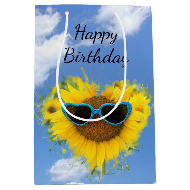Sac Cadeau Moyen Sunflower Heart Abstrait sur Sky (Devant)