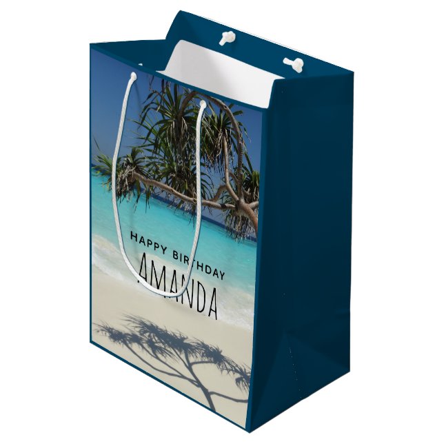 Sac Cadeau Moyen Sunny Tropical Beach Ocean Paradise Anniversaire (Devant Angle)