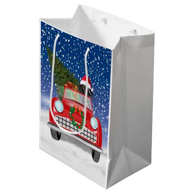 Sac Cadeau Moyen Super Dane Chien Conduite Voiture En Neige Noël (Devant Angle)