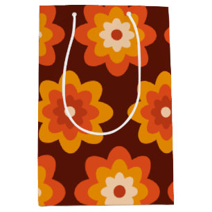 Sac Cadeau Moyen Super rétro les années 70 boho hippie orange fleur