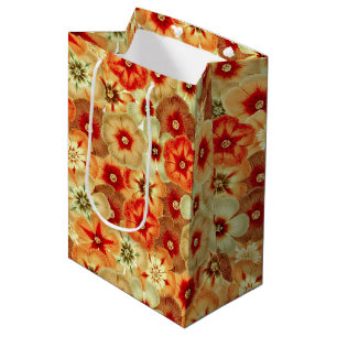 Sac Cadeau Moyen Super Retro Orange Hippie Fleurs Motif