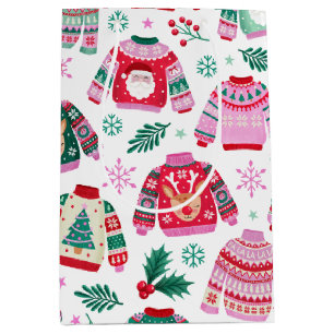 Sac Cadeau Moyen Sweaters de Noël moches avec Père Noël et rennes