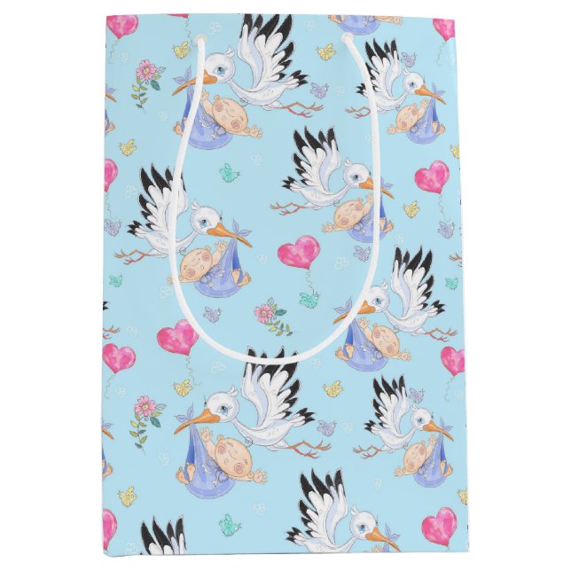Sac Cadeau Moyen Sweet New Baby Boy and Stork  (Devant)