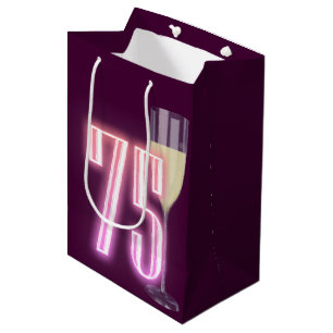 Sac Cadeau Moyen Symbole du 75e anniversaire de Neon avec du vin