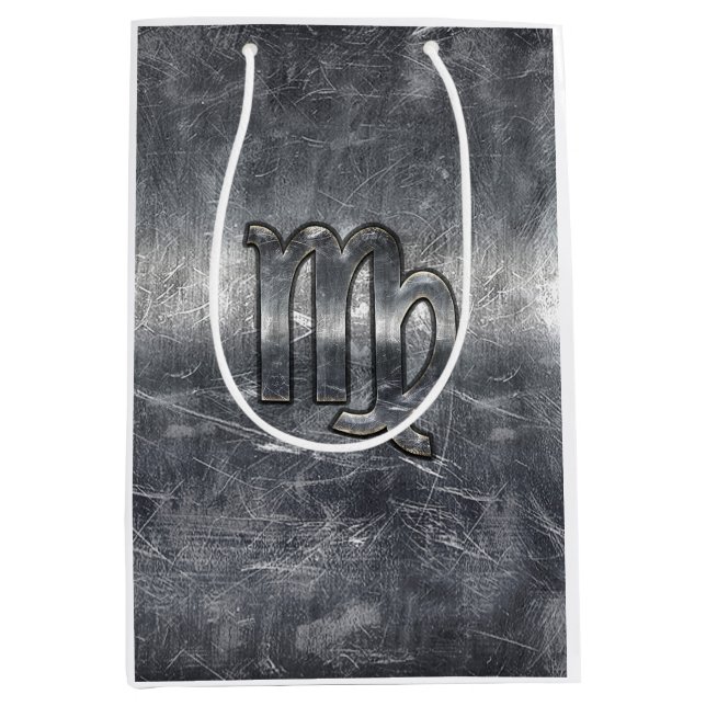 Sac Cadeau Moyen Symbole Virgo Zodiac Silver Distress Style (Devant)