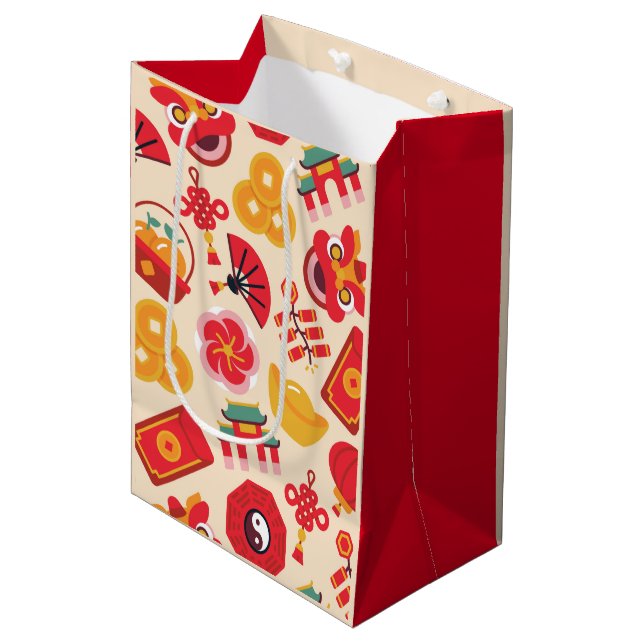 Sac Cadeau Moyen Symboles du Nouvel An chinois Festive Red Gold (Devant Angle)