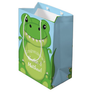 Sac Cadeau Moyen T-Rex Dinosaur Baby shower Bleu
