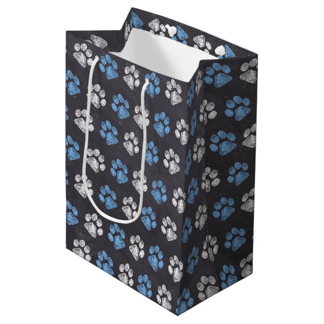 Sac Cadeau Moyen Tableau noir Empreintes de pattes blancs (Devant Angle)