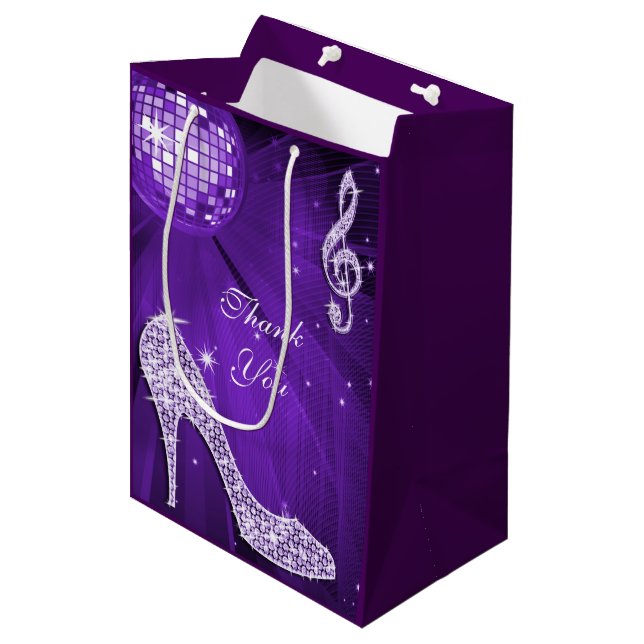 Sac Cadeau Moyen Talons étincelants Purple Disco Ball Anniversaire  (Devant Angle)