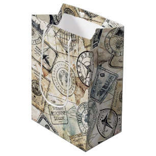 Sac Cadeau Moyen Tampon de passeport rustique motif voyage (4)